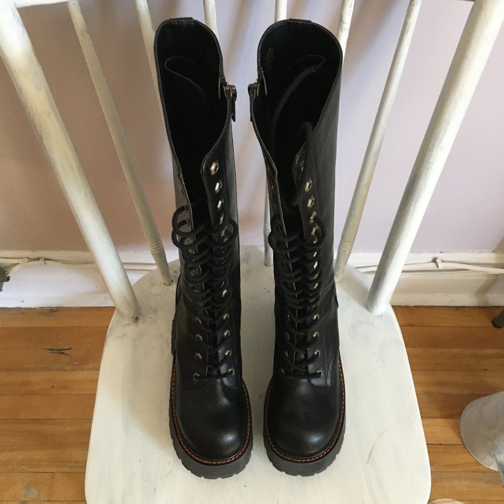 Vegan platform lace up combat boots / Animal Behavior Knee High Boots